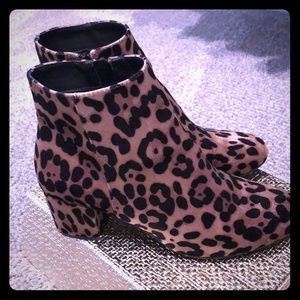 Leopard block heel booties